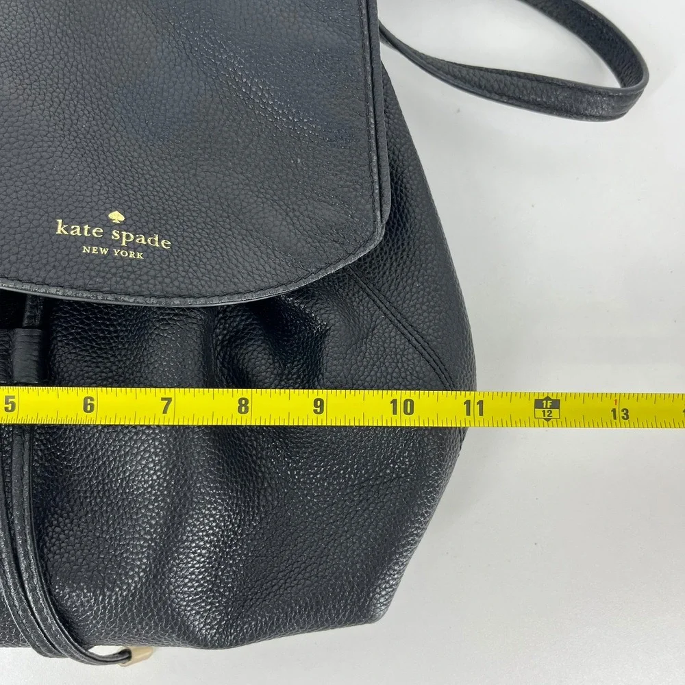 Kate Spade New York Black Pebbled Leather Drawstring Flap Backpack Small